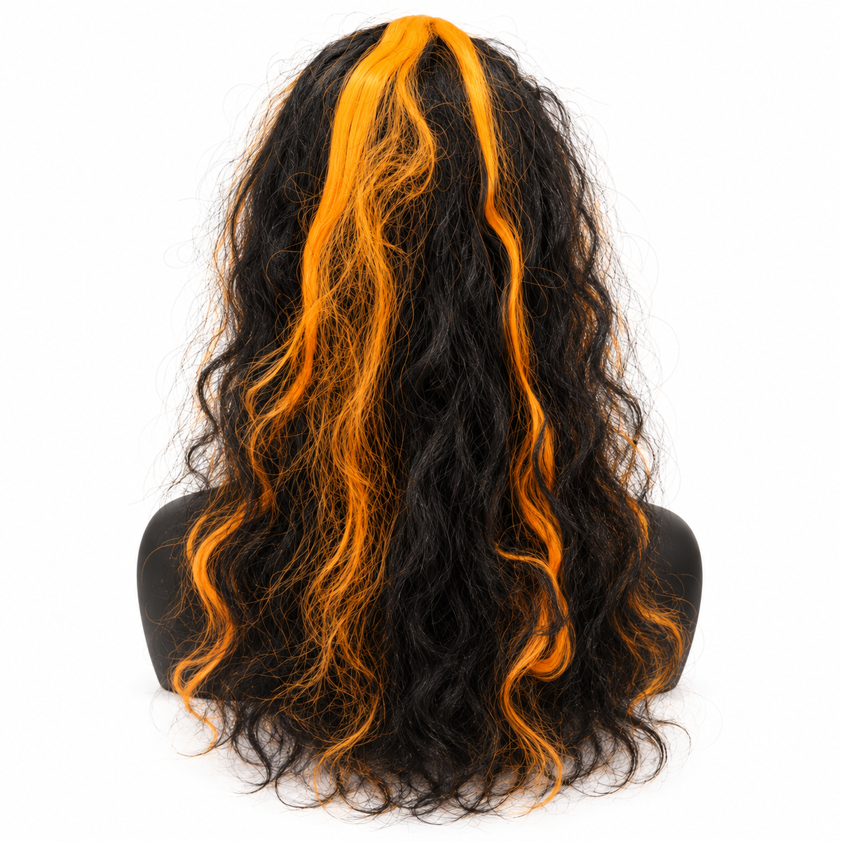 Black & Orange Highlight Long Wig | Halloween Fancy Dress Wig for Witch Costumes, Cosplay & Theme Parties