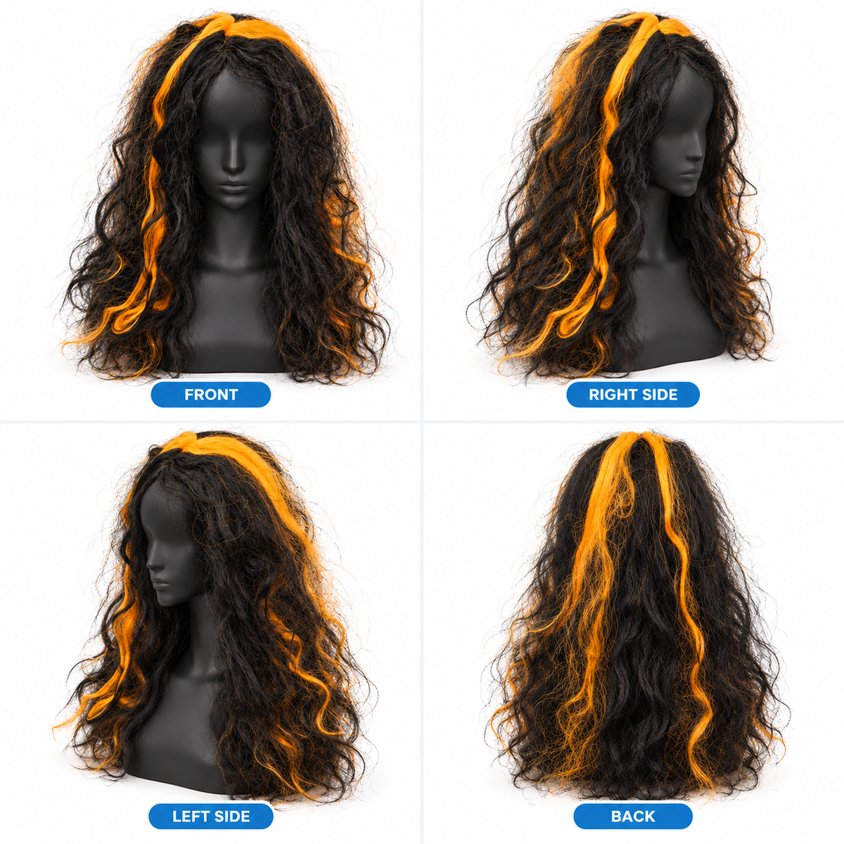 Black & Orange Highlight Long Wig | Halloween Fancy Dress Wig for Witch Costumes, Cosplay & Theme Parties