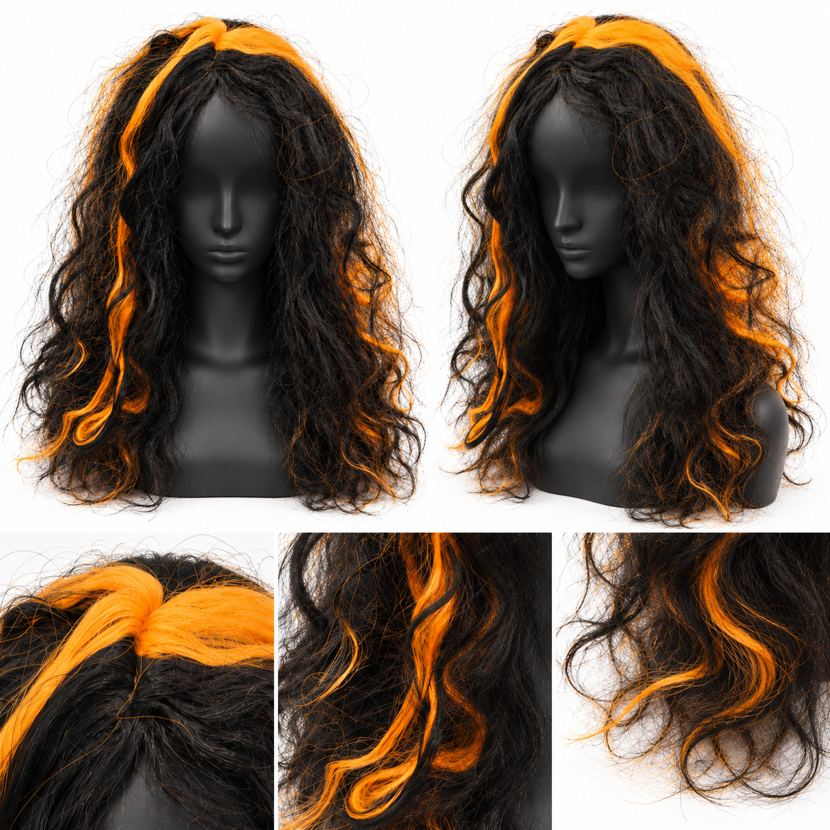 Black & Orange Highlight Long Wig | Halloween Fancy Dress Wig for Witch Costumes, Cosplay & Theme Parties