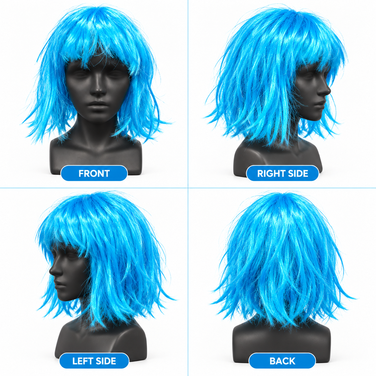 Blue Short Blunt Cut Wig | Colourful Cosplay Fancy Dress Wig for Halloween, Theme Parties & Costume Events