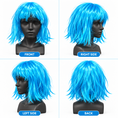 Blue Short Blunt Cut Wig | Colourful Cosplay Fancy Dress Wig for Halloween, Theme Parties & Costume Events