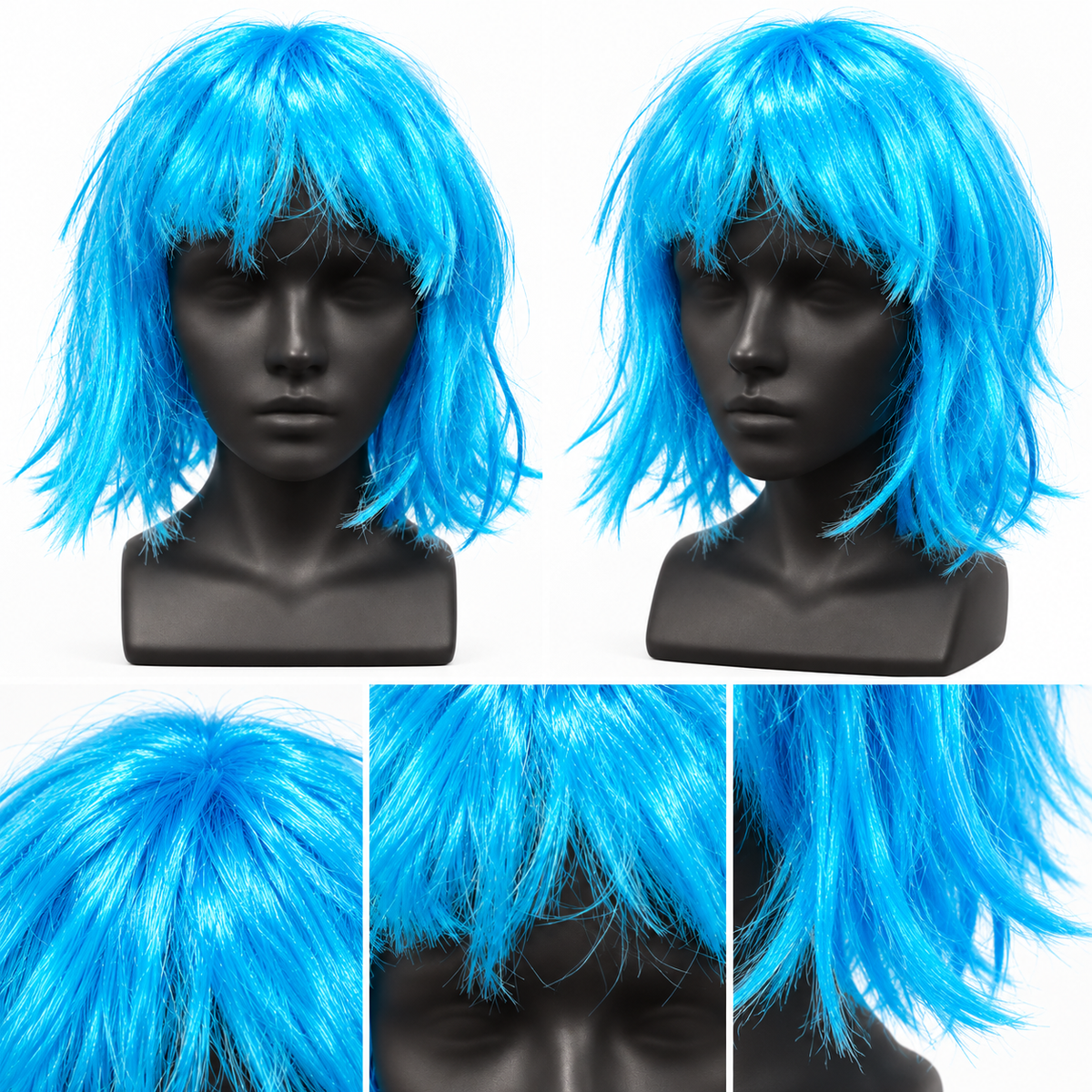 Blue Short Blunt Cut Wig | Colourful Cosplay Fancy Dress Wig for Halloween, Theme Parties & Costume Events