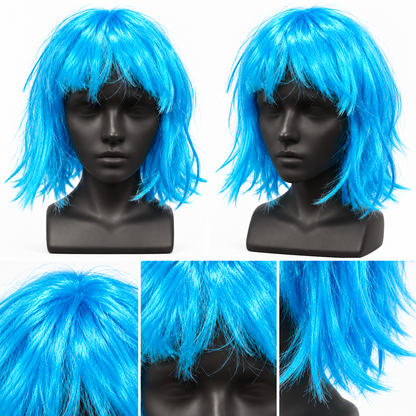 Blue Short Blunt Cut Wig | Colourful Cosplay Fancy Dress Wig for Halloween, Theme Parties & Costume Events