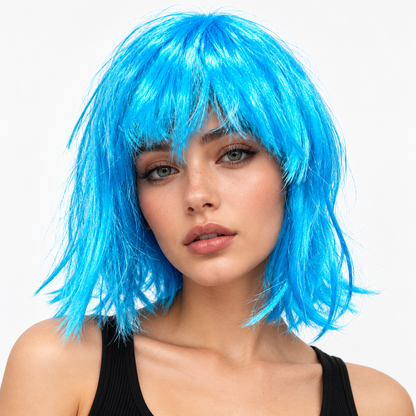 Blue Short Blunt Cut Wig | Colourful Cosplay Fancy Dress Wig for Halloween, Theme Parties & Costume Events