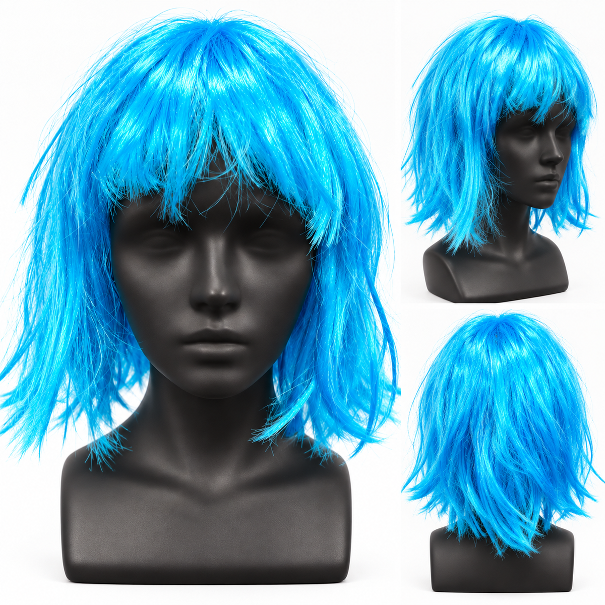 Blue Short Blunt Cut Wig | Colourful Cosplay Fancy Dress Wig for Halloween, Theme Parties & Costume Events