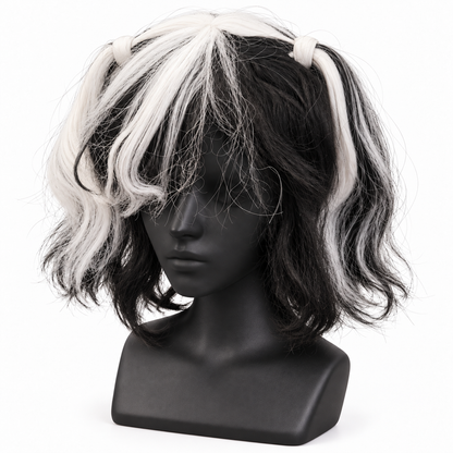 Black & White Twin Tails Cosplay Wig | Two-Tone Fancy Dress Wig for Halloween, Anime-Inspired Costumes & Them