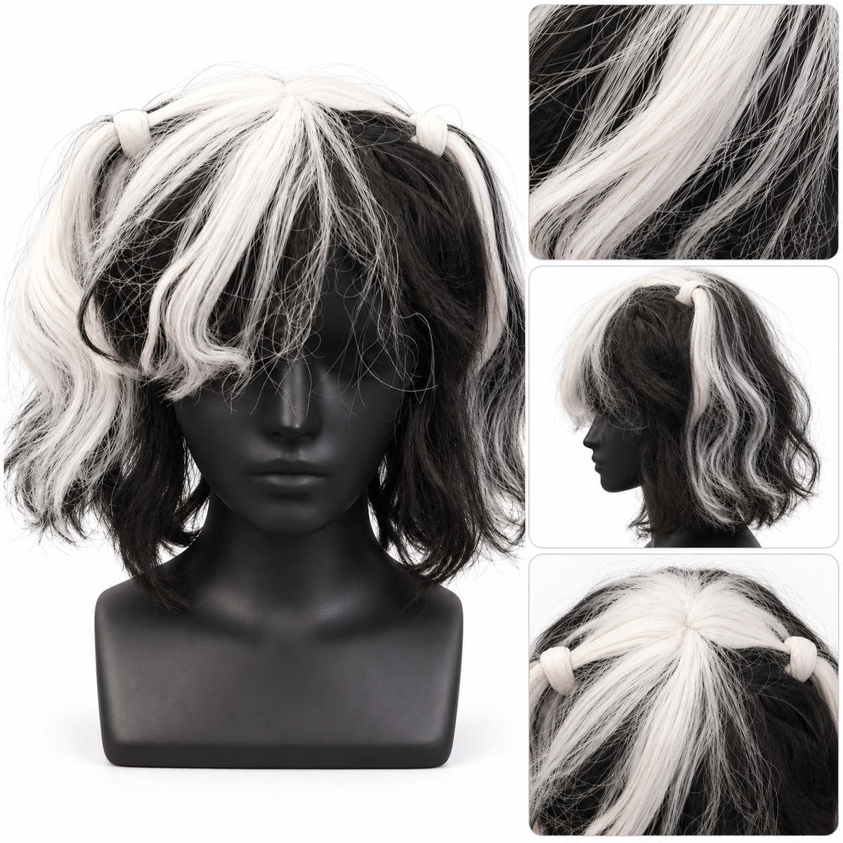 Black & White Twin Tails Cosplay Wig | Two-Tone Fancy Dress Wig for Halloween, Anime-Inspired Costumes & Them