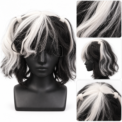 Black & White Twin Tails Cosplay Wig | Two-Tone Fancy Dress Wig for Halloween, Anime-Inspired Costumes & Them
