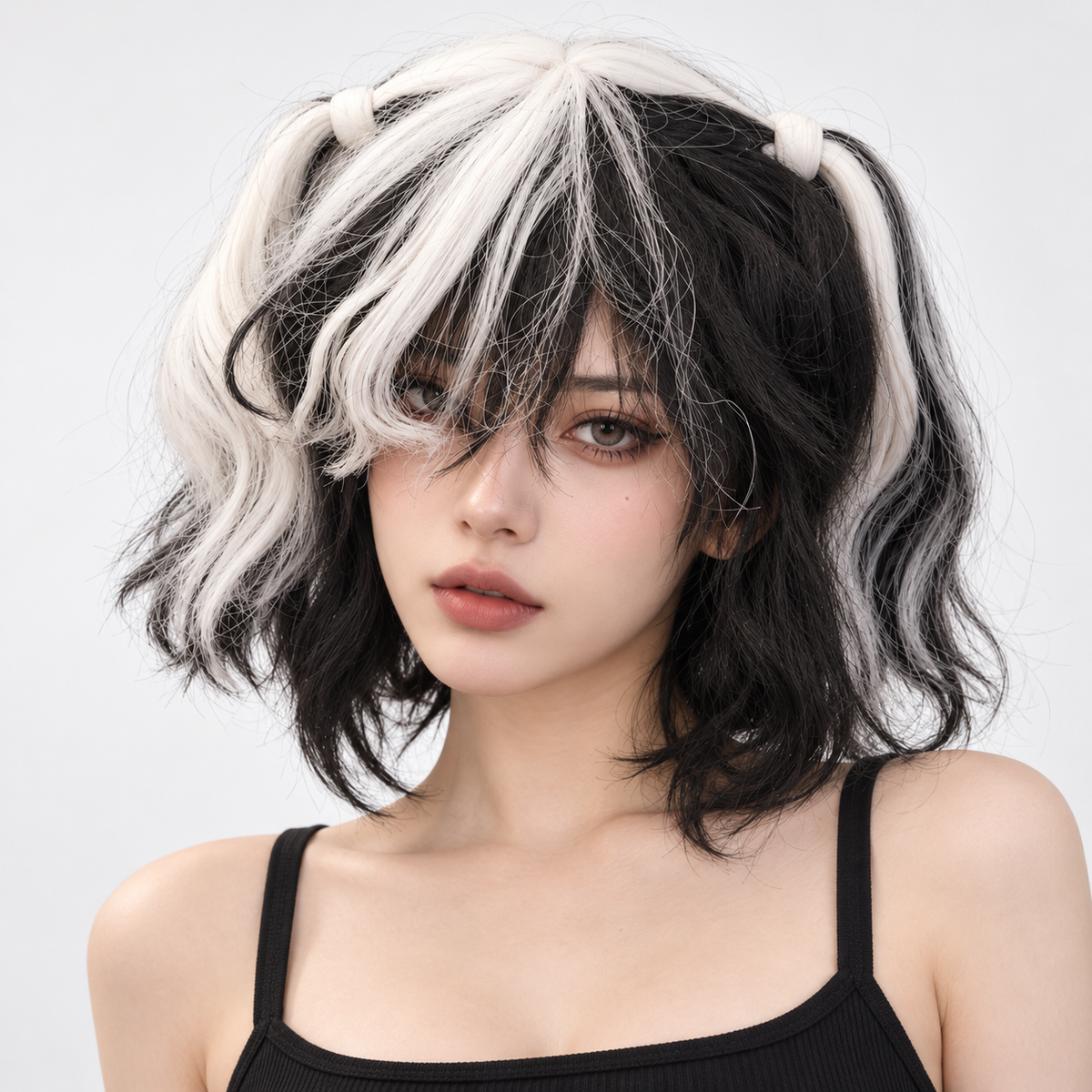 Black & White Twin Tails Cosplay Wig | Two-Tone Fancy Dress Wig for Halloween, Anime-Inspired Costumes & Them