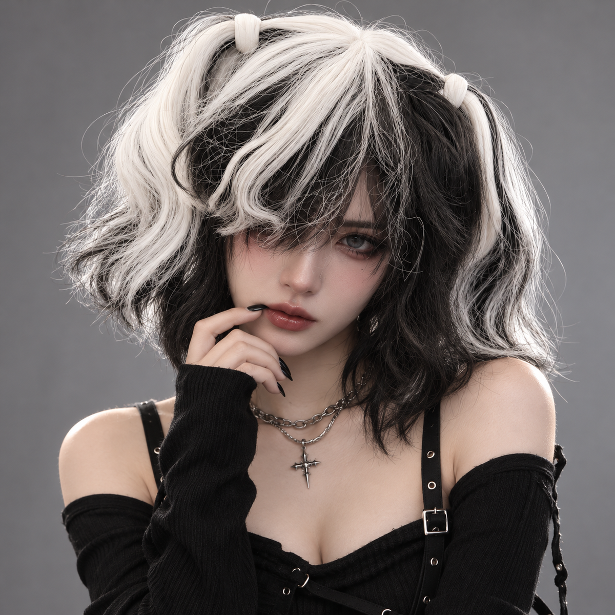 Black & White Twin Tails Cosplay Wig | Two-Tone Fancy Dress Wig for Halloween, Anime-Inspired Costumes & Them