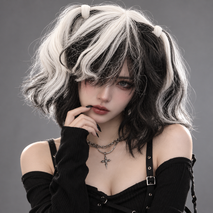 Black & White Twin Tails Cosplay Wig | Two-Tone Fancy Dress Wig for Halloween, Anime-Inspired Costumes & Them