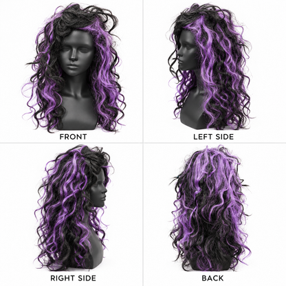 Gothic Purple Curly Wig | Halloween Fancy Dress Wig for Witch Costumes, Cosplay & Theme Parties