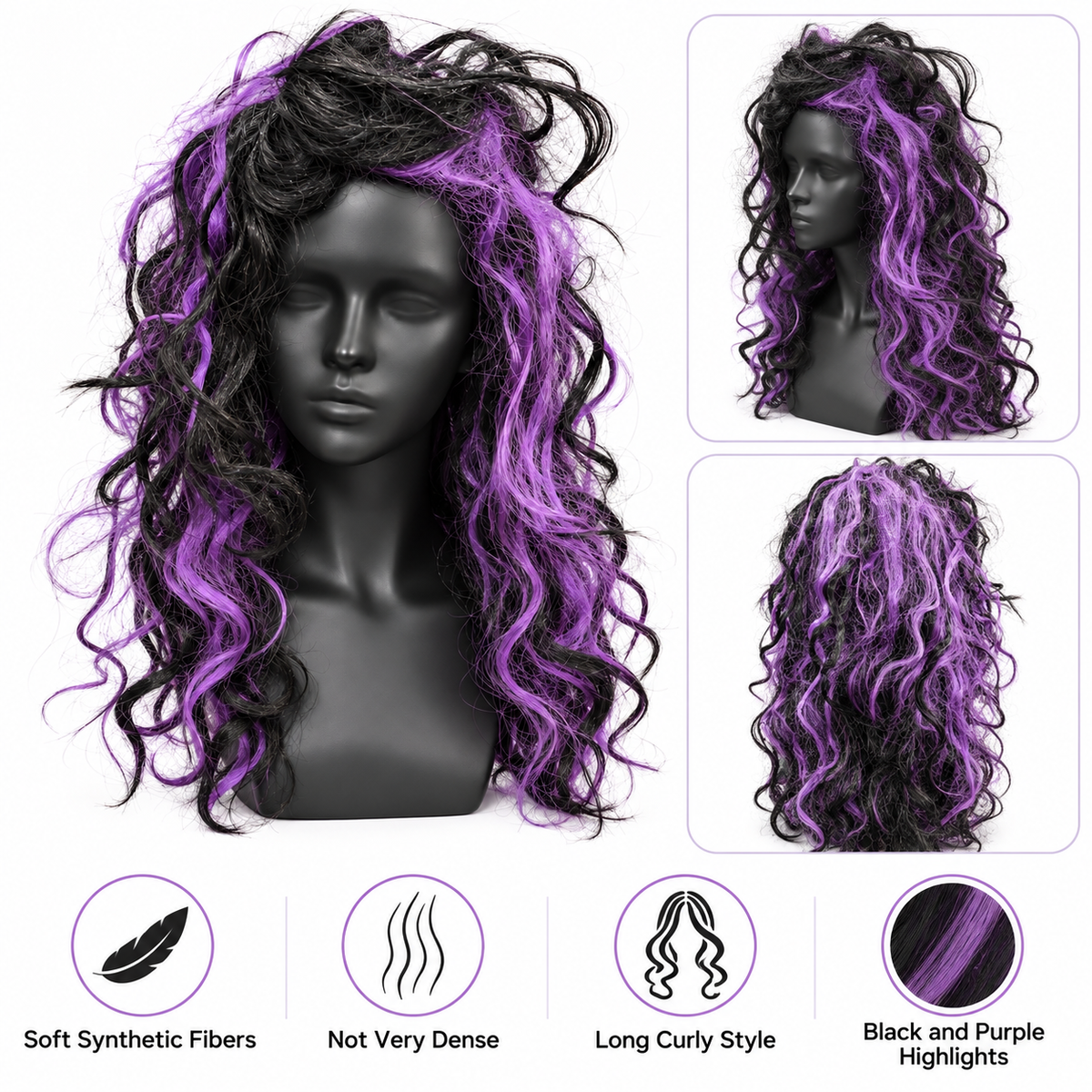 Gothic Purple Curly Wig | Halloween Fancy Dress Wig for Witch Costumes, Cosplay & Theme Parties