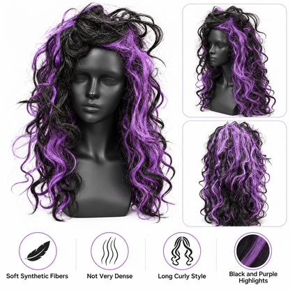 Gothic Purple Curly Wig | Halloween Fancy Dress Wig for Witch Costumes, Cosplay & Theme Parties
