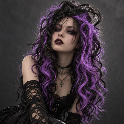 Gothic Purple Curly Wig | Halloween Fancy Dress Wig for Witch Costumes, Cosplay & Theme Parties