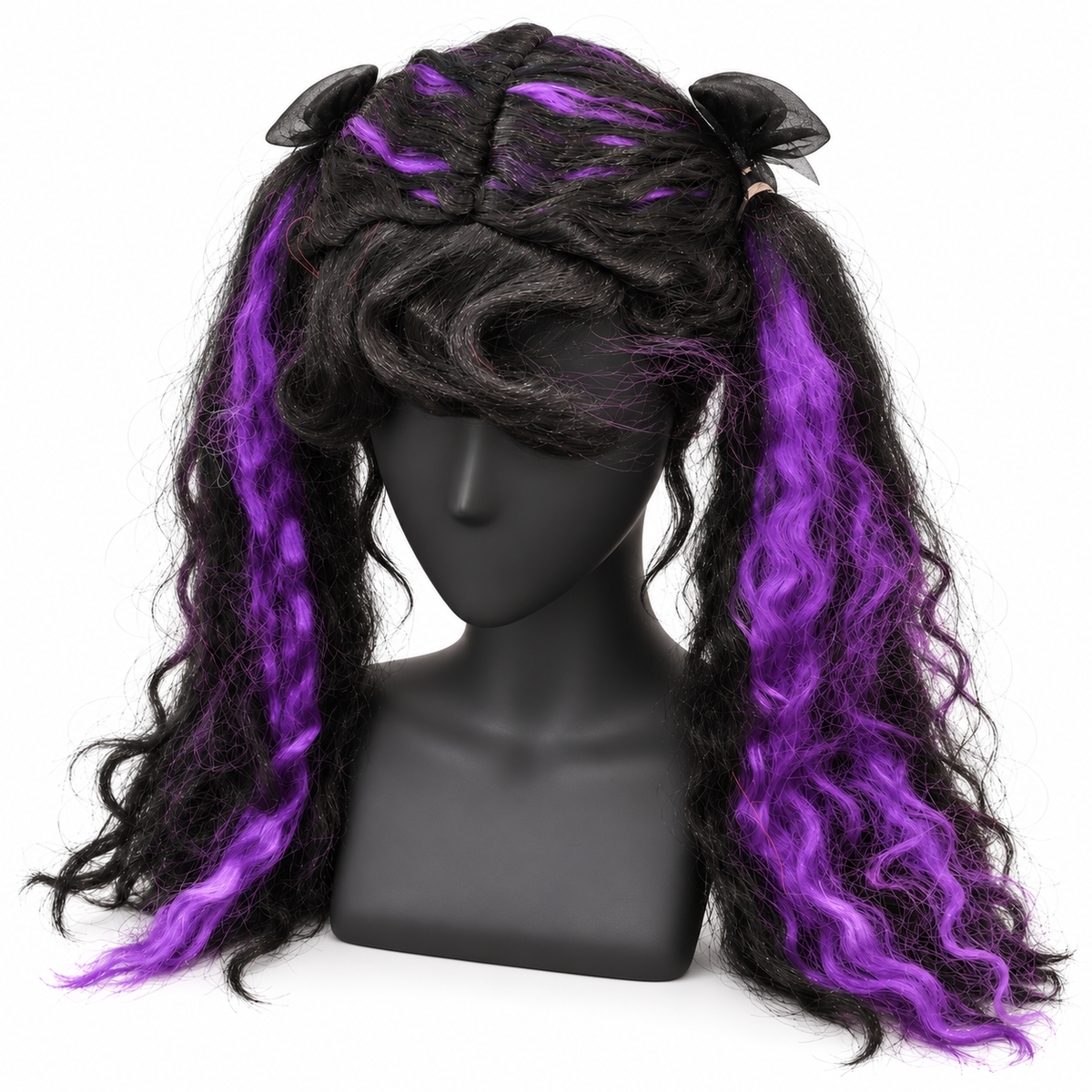 Gothic Black & Purple Twin Tails Wig | Two-Tone Cosplay Wig for Halloween, Fancy Dress & Theme Parties