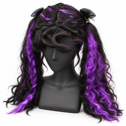 Gothic Black & Purple Twin Tails Wig | Two-Tone Cosplay Wig for Halloween, Fancy Dress & Theme Parties
