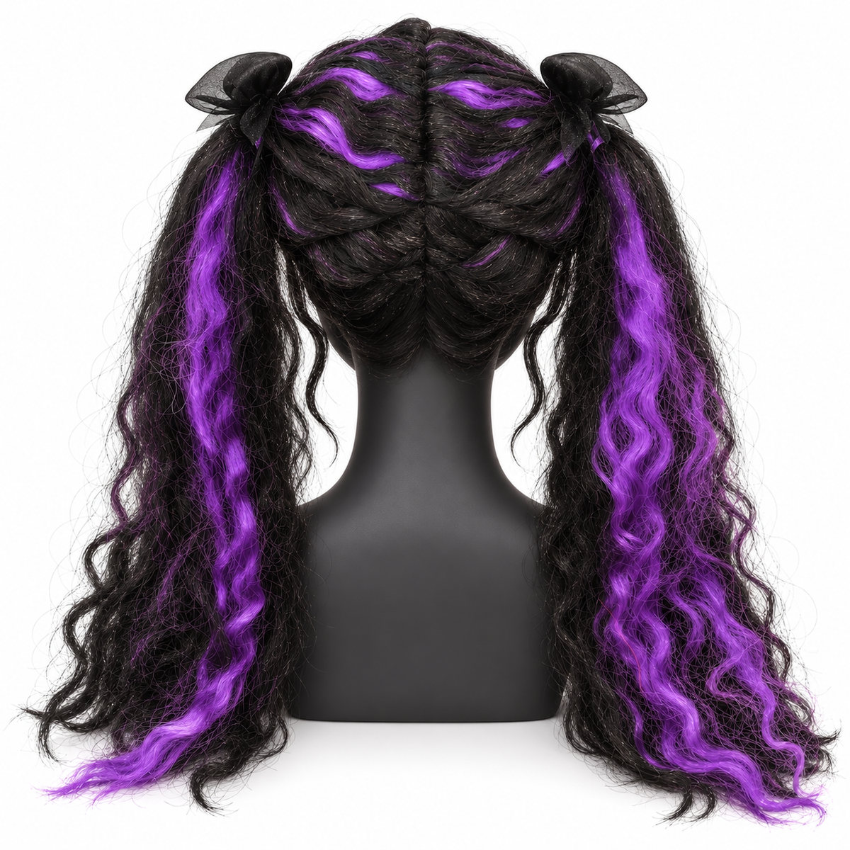 Gothic Black & Purple Twin Tails Wig | Two-Tone Cosplay Wig for Halloween, Fancy Dress & Theme Parties