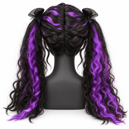 Gothic Black & Purple Twin Tails Wig | Two-Tone Cosplay Wig for Halloween, Fancy Dress & Theme Parties