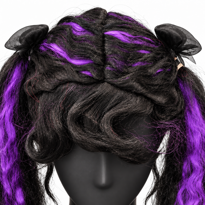 Gothic Black & Purple Twin Tails Wig | Two-Tone Cosplay Wig for Halloween, Fancy Dress & Theme Parties