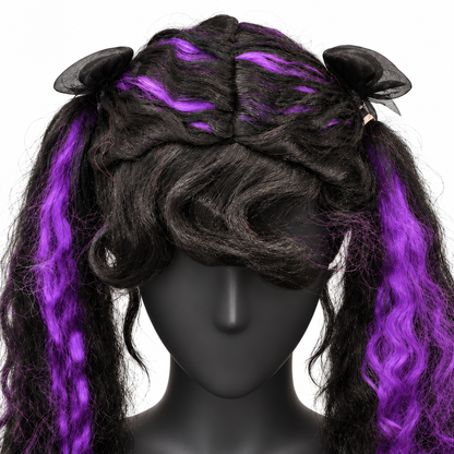 Gothic Black & Purple Twin Tails Wig | Two-Tone Cosplay Wig for Halloween, Fancy Dress & Theme Parties