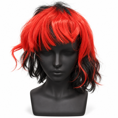 Red & Black Cosplay Wig | Two-Tone Fancy Dress Hair Wig for Halloween, Anime-Inspired Costumes & Theme Parties