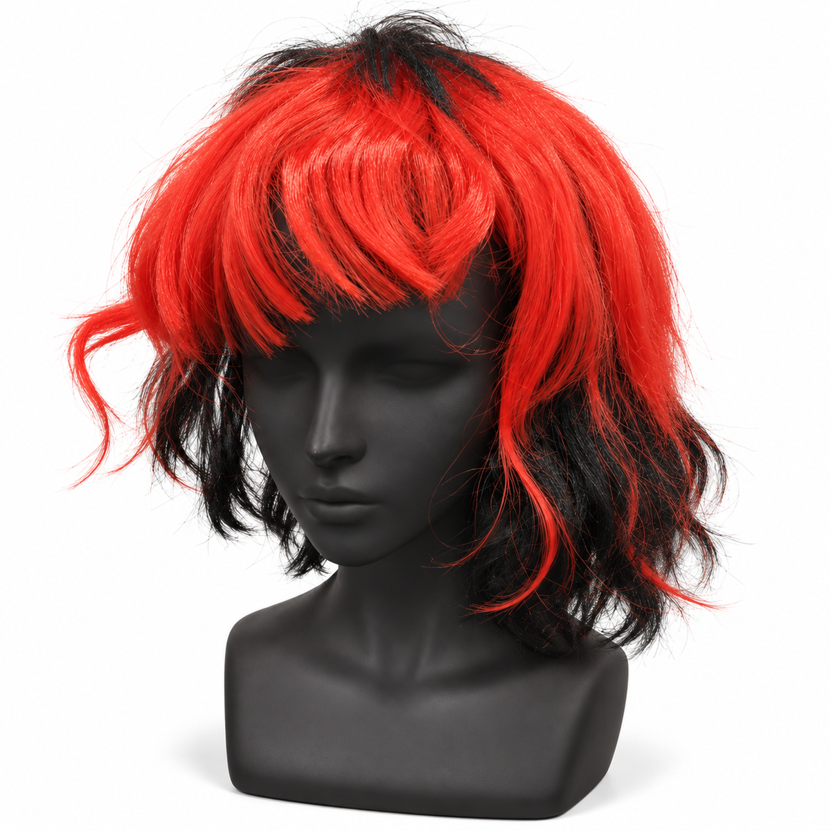 Red & Black Cosplay Wig | Two-Tone Fancy Dress Hair Wig for Halloween, Anime-Inspired Costumes & Theme Parties