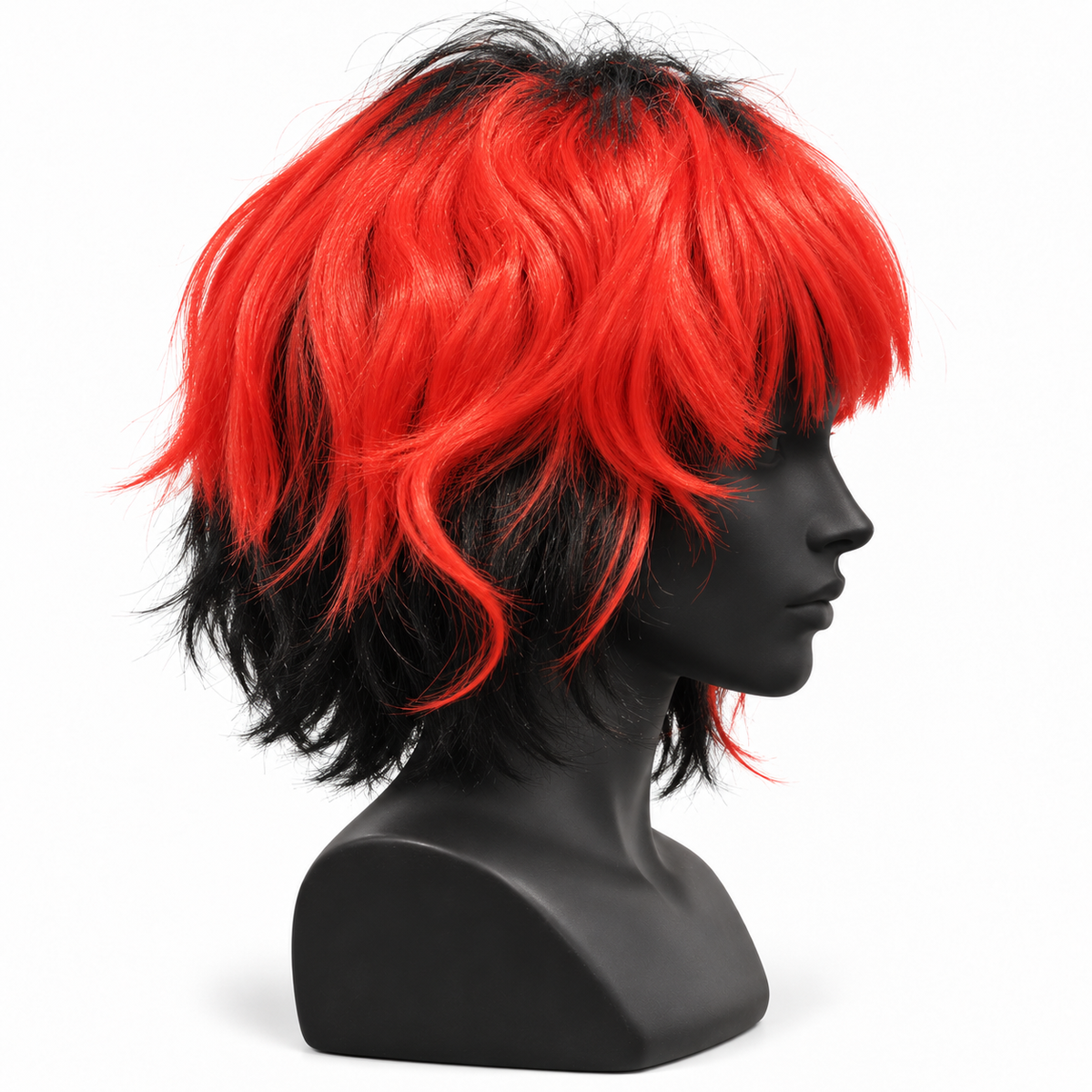 Red & Black Cosplay Wig | Two-Tone Fancy Dress Hair Wig for Halloween, Anime-Inspired Costumes & Theme Parties