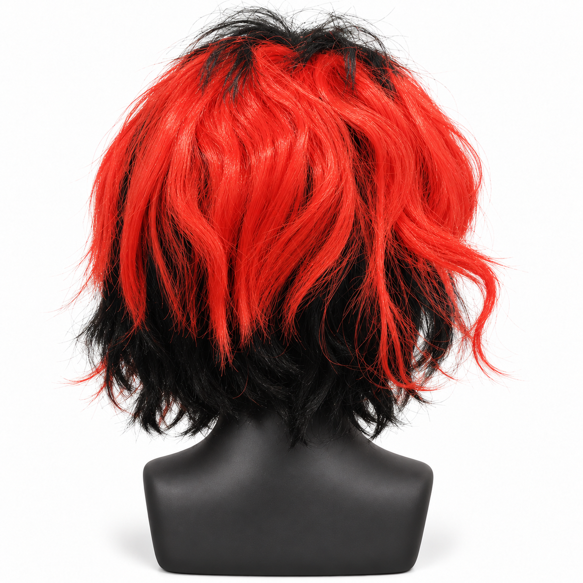 Red & Black Cosplay Wig | Two-Tone Fancy Dress Hair Wig for Halloween, Anime-Inspired Costumes & Theme Parties