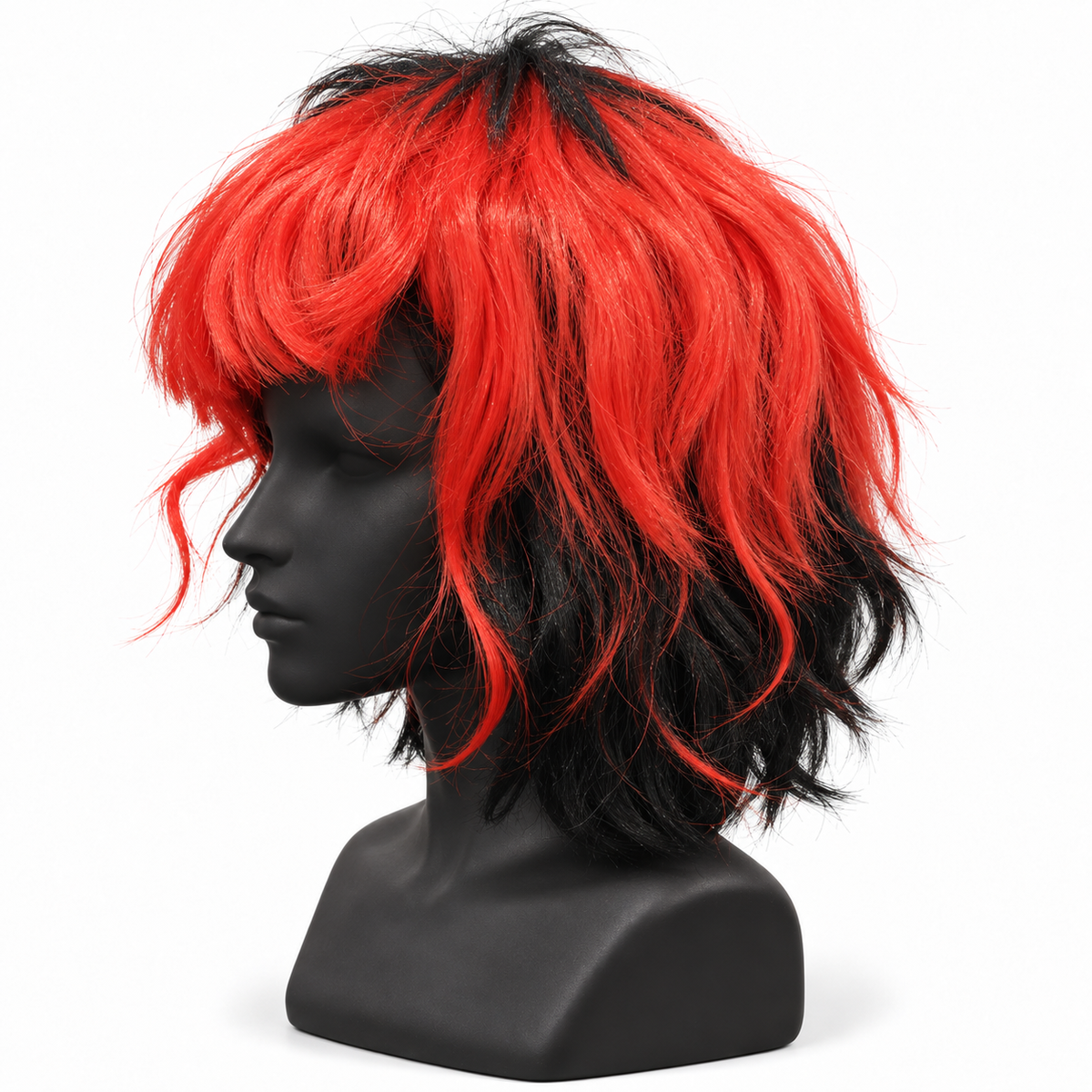 Red & Black Cosplay Wig | Two-Tone Fancy Dress Hair Wig for Halloween, Anime-Inspired Costumes & Theme Parties