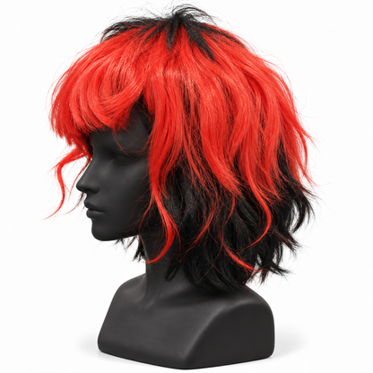 Red & Black Cosplay Wig | Two-Tone Fancy Dress Hair Wig for Halloween, Anime-Inspired Costumes & Theme Parties