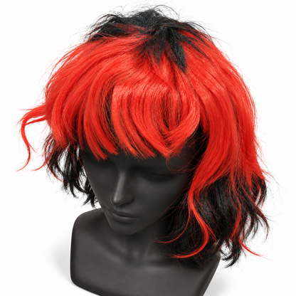 Red & Black Cosplay Wig | Two-Tone Fancy Dress Hair Wig for Halloween, Anime-Inspired Costumes & Theme Parties