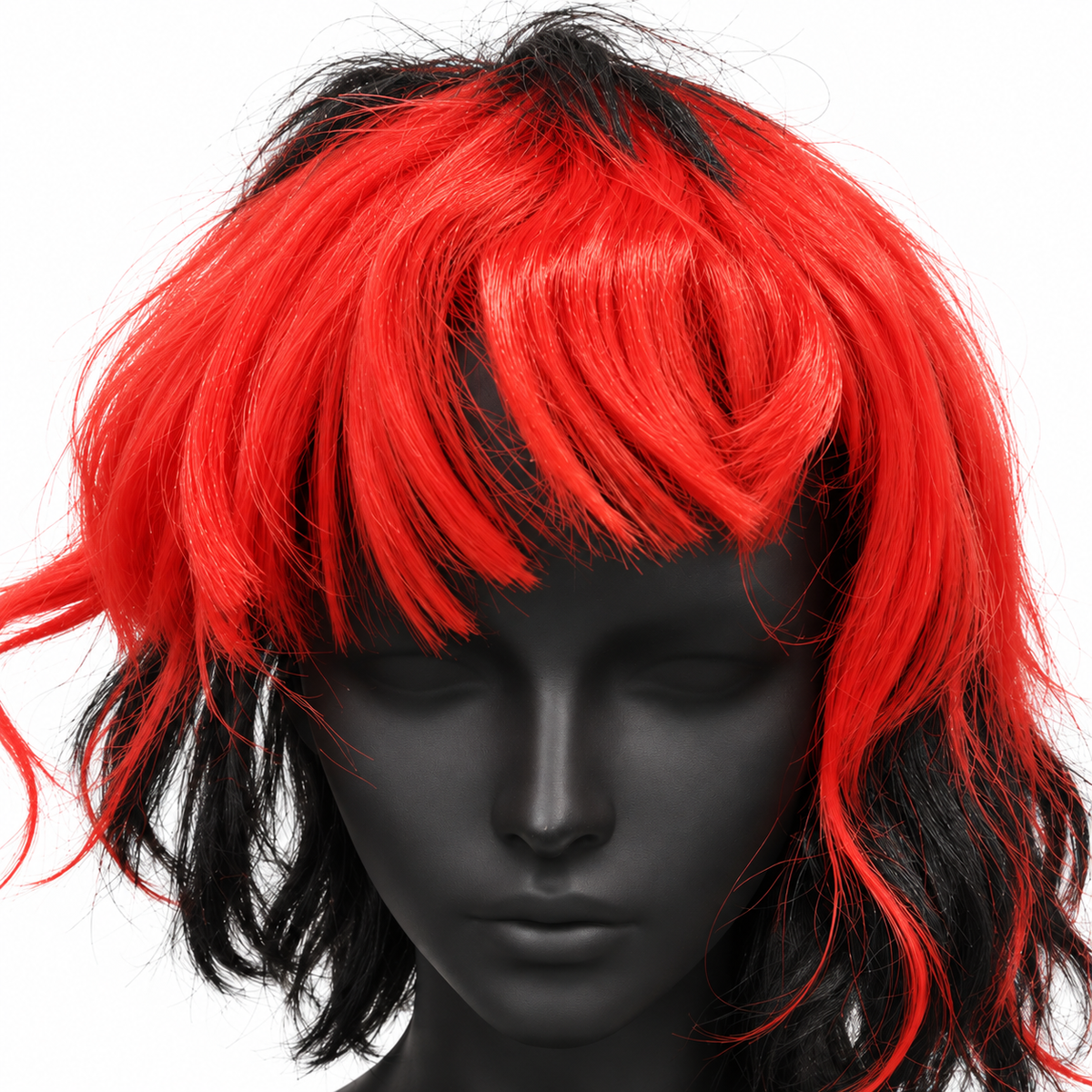 Red & Black Cosplay Wig | Two-Tone Fancy Dress Hair Wig for Halloween, Anime-Inspired Costumes & Theme Parties
