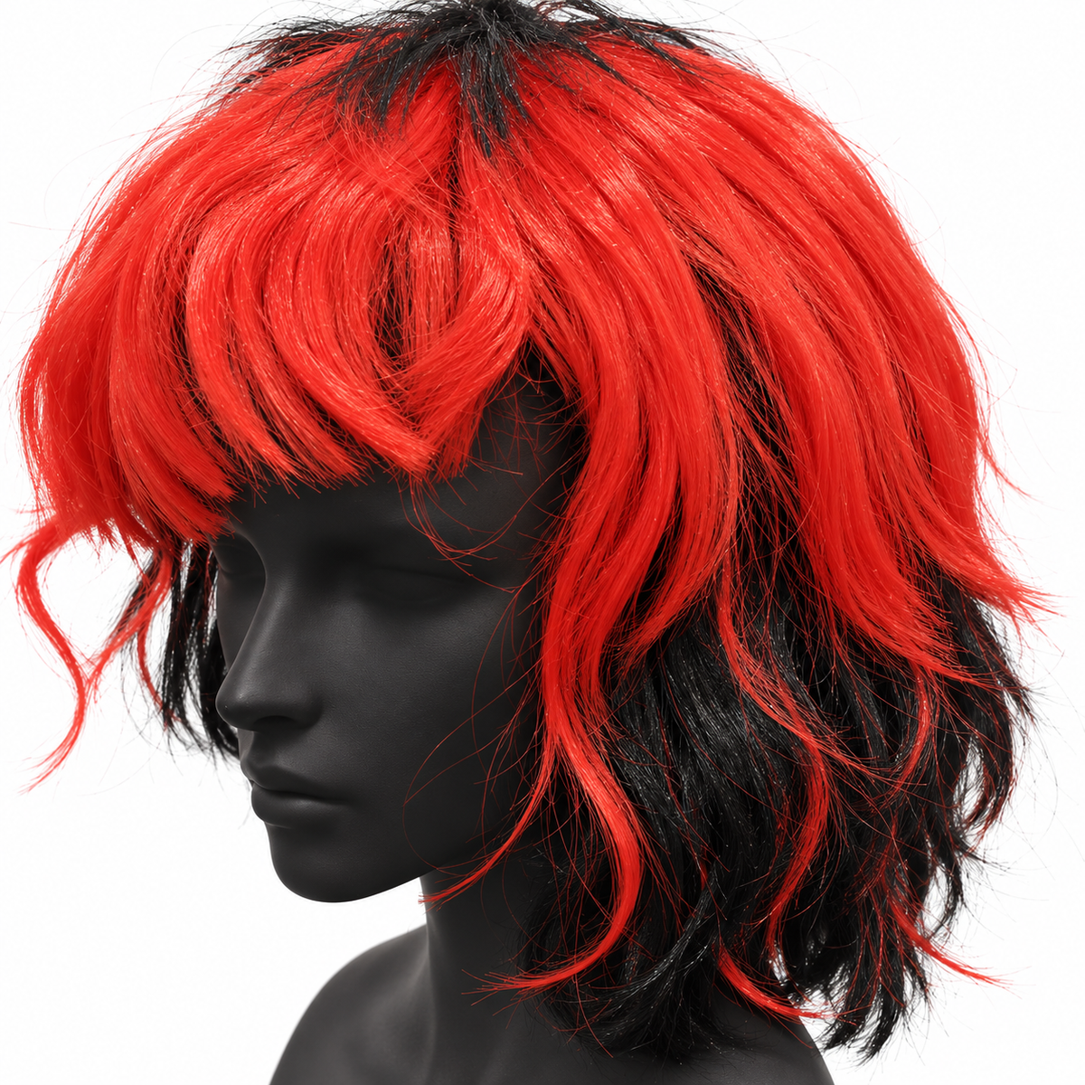 Red & Black Cosplay Wig | Two-Tone Fancy Dress Hair Wig for Halloween, Anime-Inspired Costumes & Theme Parties