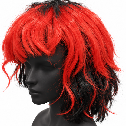 Red & Black Cosplay Wig | Two-Tone Fancy Dress Hair Wig for Halloween, Anime-Inspired Costumes & Theme Parties