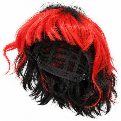 Red & Black Cosplay Wig | Two-Tone Fancy Dress Hair Wig for Halloween, Anime-Inspired Costumes & Theme Parties