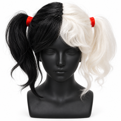 Half Black & White Twin Tails Cosplay Wig | Two-Tone Fancy Dress Wig for Halloween, Anime-Inspired Looks & Costume Parties