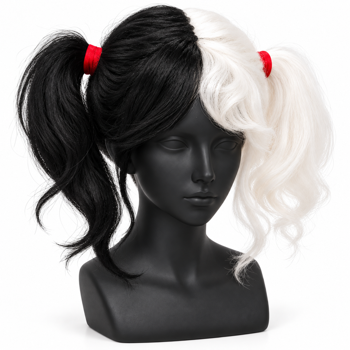 Half Black & White Twin Tails Cosplay Wig | Two-Tone Fancy Dress Wig for Halloween, Anime-Inspired Looks & Costume Parties