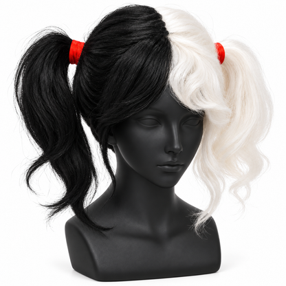 Half Black & White Twin Tails Cosplay Wig | Two-Tone Fancy Dress Wig for Halloween, Anime-Inspired Looks & Costume Parties