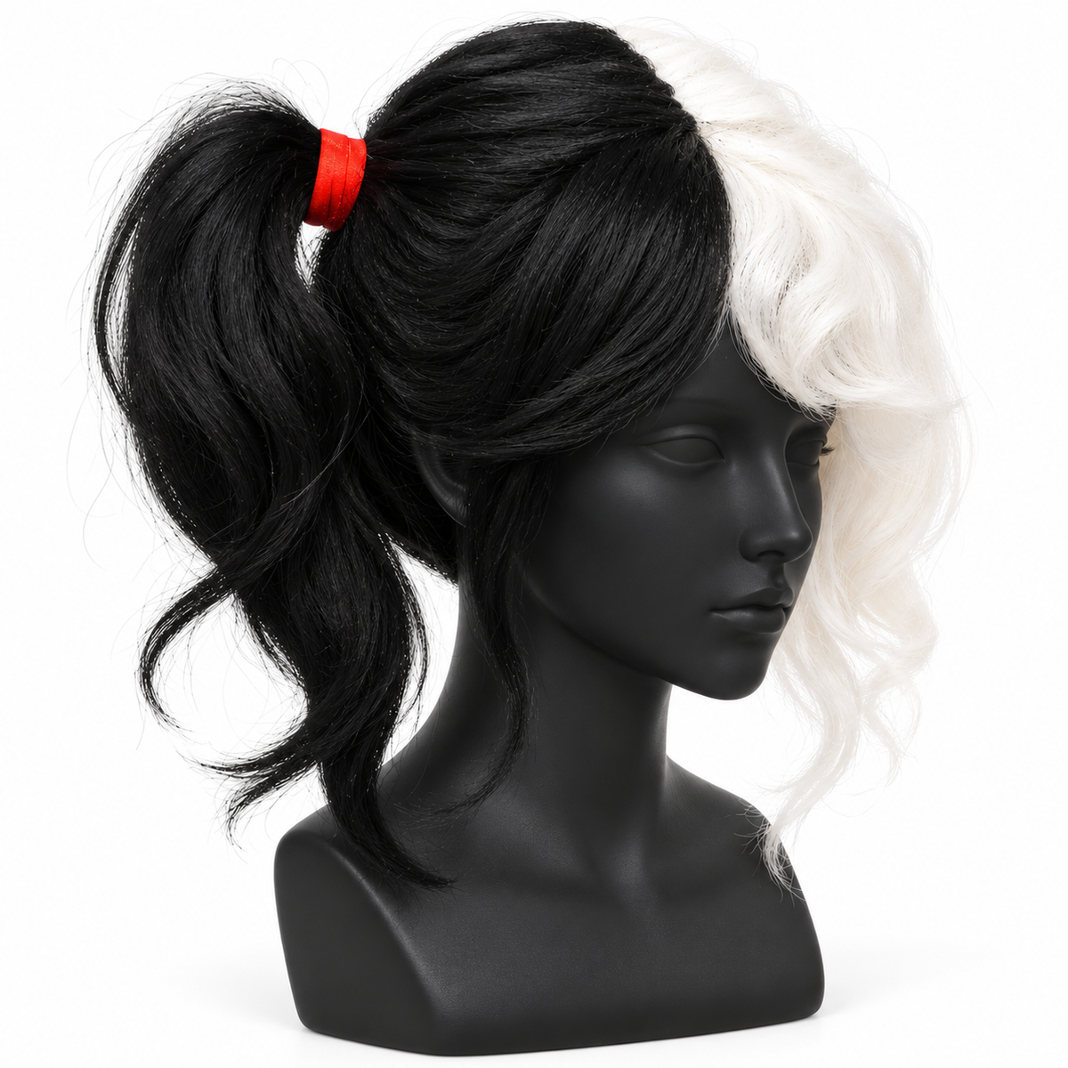 Half Black & White Twin Tails Cosplay Wig | Two-Tone Fancy Dress Wig for Halloween, Anime-Inspired Looks & Costume Parties