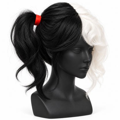 Half Black & White Twin Tails Cosplay Wig | Two-Tone Fancy Dress Wig for Halloween, Anime-Inspired Looks & Costume Parties