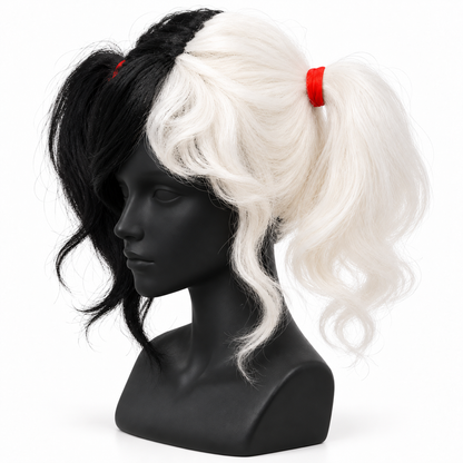 Half Black & White Twin Tails Cosplay Wig | Two-Tone Fancy Dress Wig for Halloween, Anime-Inspired Looks & Costume Parties