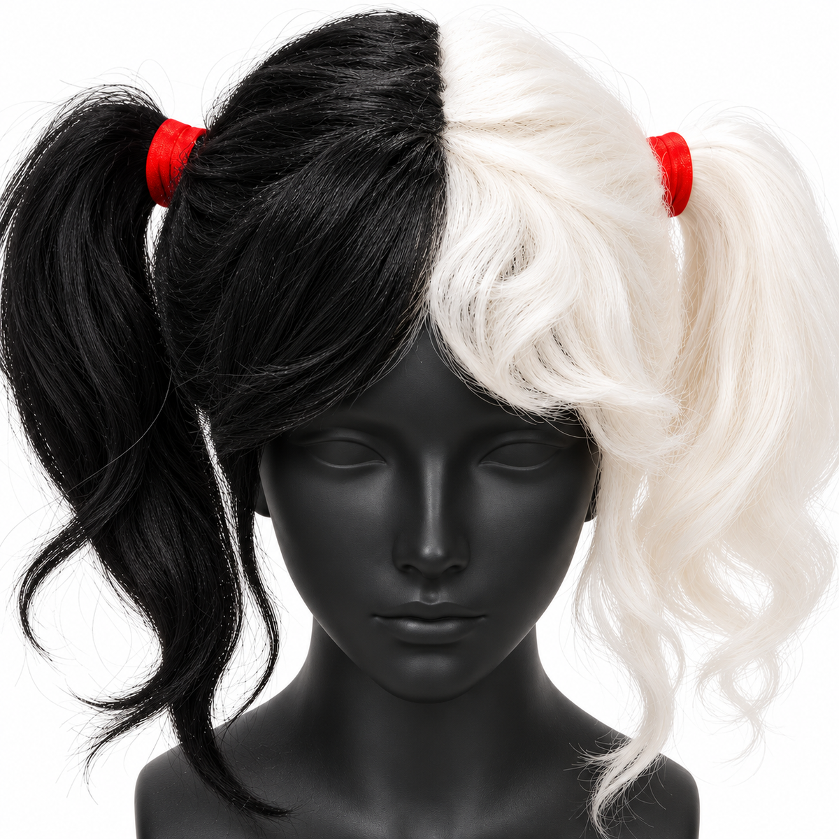 Half Black & White Twin Tails Cosplay Wig | Two-Tone Fancy Dress Wig for Halloween, Anime-Inspired Looks & Costume Parties