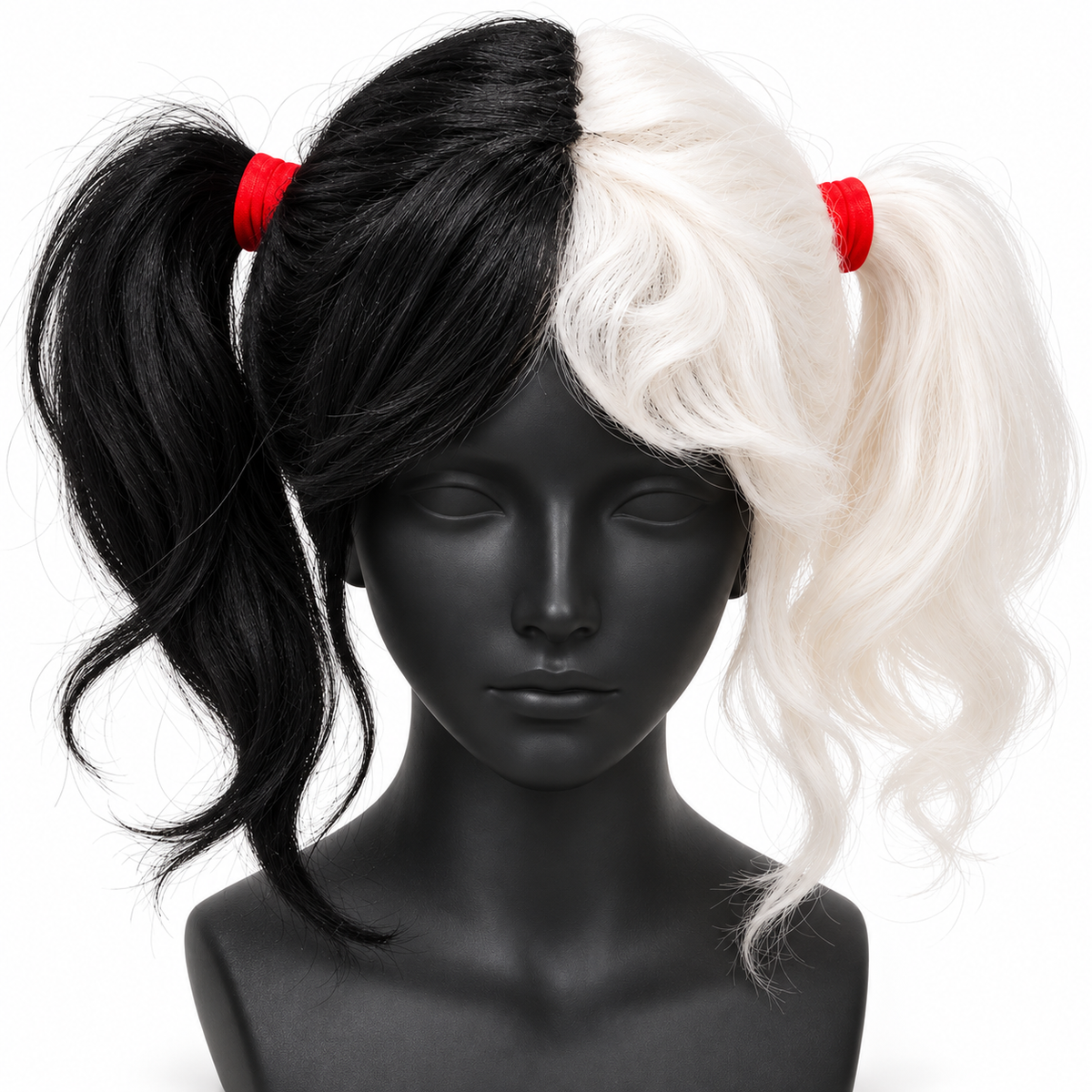 Half Black & White Twin Tails Cosplay Wig | Two-Tone Fancy Dress Wig for Halloween, Anime-Inspired Looks & Costume Parties
