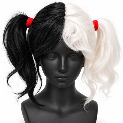 Half Black & White Twin Tails Cosplay Wig | Two-Tone Fancy Dress Wig for Halloween, Anime-Inspired Looks & Costume Parties