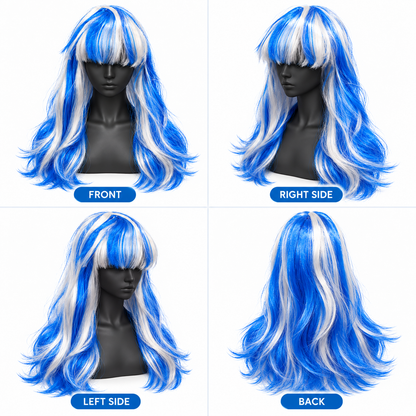 Blue & Silver Highlight Cosplay Wig | Two-Tone Fancy Dress Hair Wig for Halloween, Anime-Inspired Costumes & The