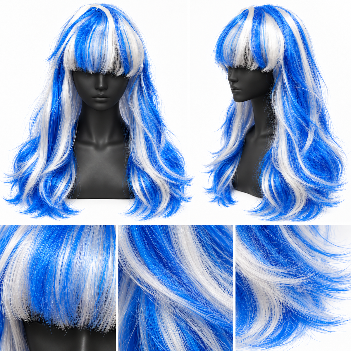 Blue & Silver Highlight Cosplay Wig | Two-Tone Fancy Dress Hair Wig for Halloween, Anime-Inspired Costumes & The