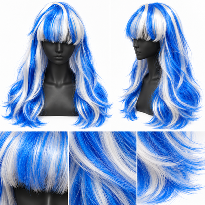 Blue & Silver Highlight Cosplay Wig | Two-Tone Fancy Dress Hair Wig for Halloween, Anime-Inspired Costumes & The