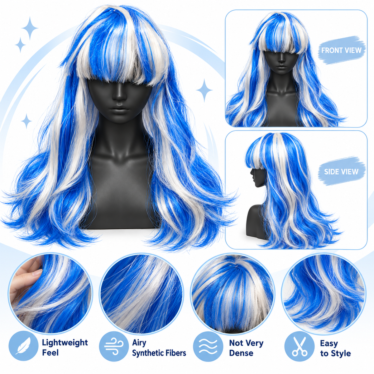 Blue & Silver Highlight Cosplay Wig | Two-Tone Fancy Dress Hair Wig for Halloween, Anime-Inspired Costumes & The