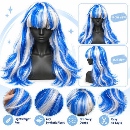 Blue & Silver Highlight Cosplay Wig | Two-Tone Fancy Dress Hair Wig for Halloween, Anime-Inspired Costumes & The